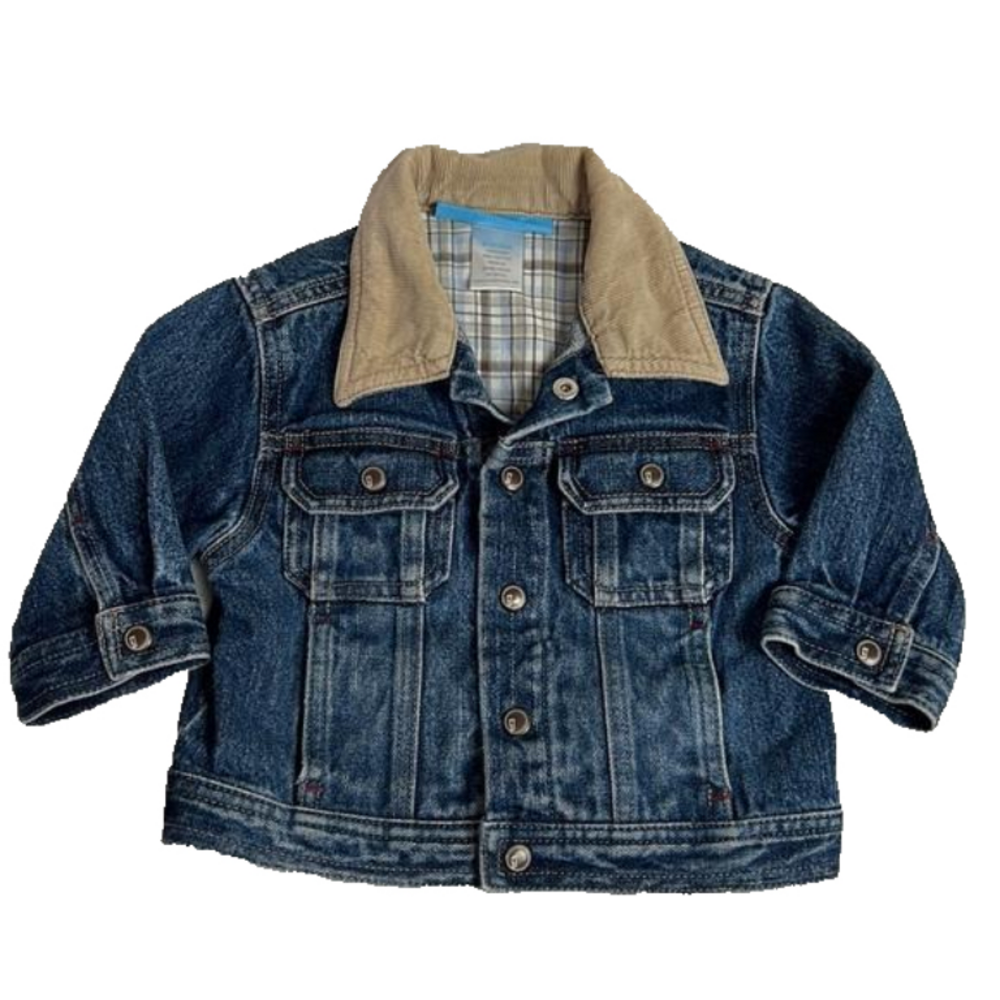 Gymboree Trucker Blue Jean Denim With Tan Corduroy Collar Jacket- Size 6-12 mos.